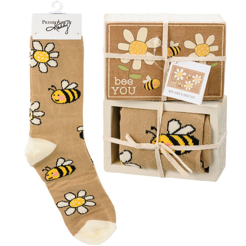 Bee You Box Sign And Sock Set