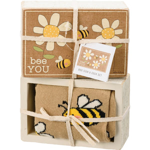 Bee You Box Sign And Sock Set