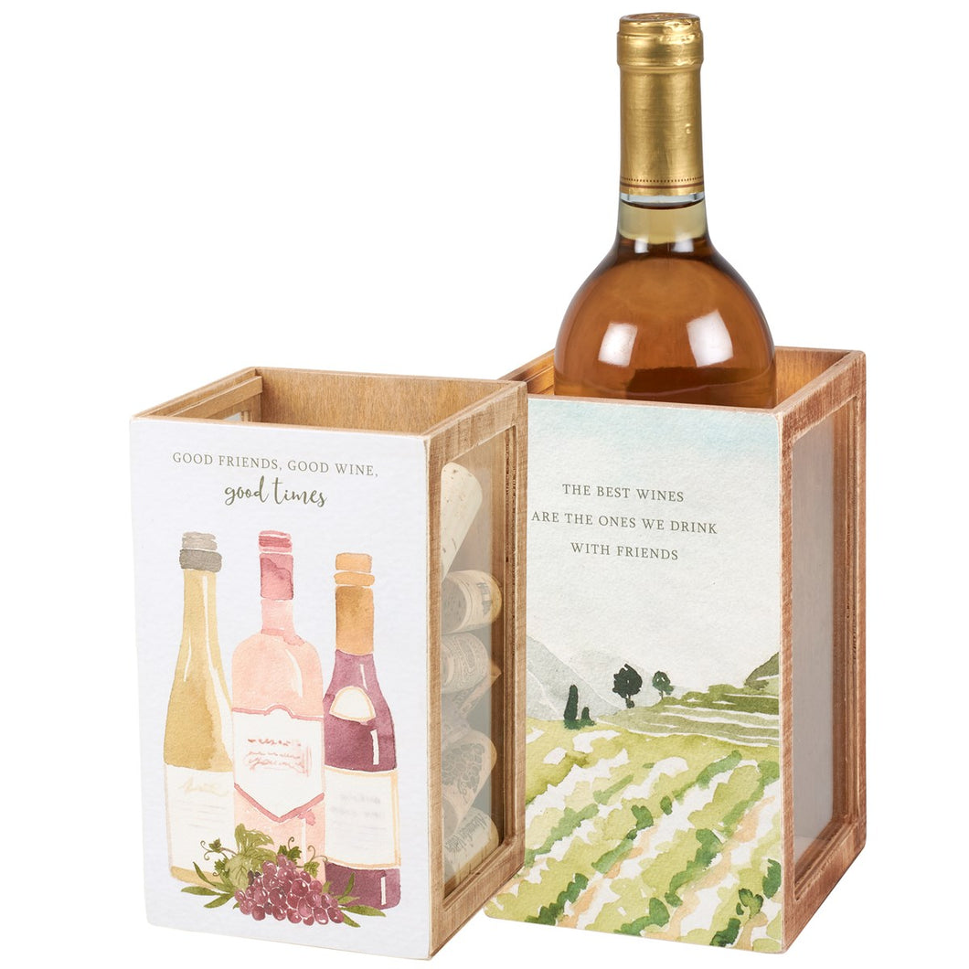 Single Wine Box & Cork Holder - Good Friends, Good Wine, Good Times