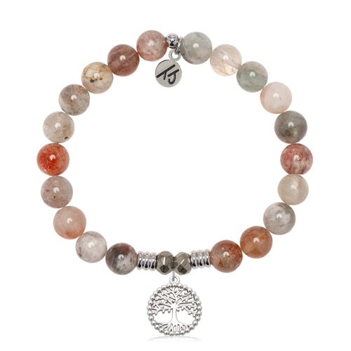 Arusha Agate Gemstone Bracelet with Family Tree Sterling Silver Charm