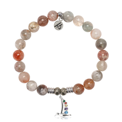 Arusha Agate Gemstone Bracelet with Hummingbird Sterling Silver Charm