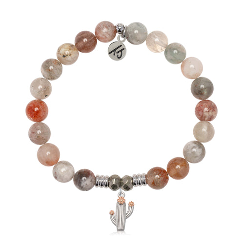 Arusha Agate Stone Bracelet with Cactus Cutout Sterling Silver Charm