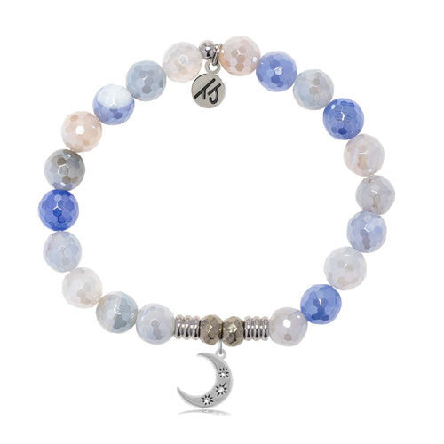 Blue Sparkle Agate Gemstone Bracelet with Friendship Stars Sterling Silver Charm