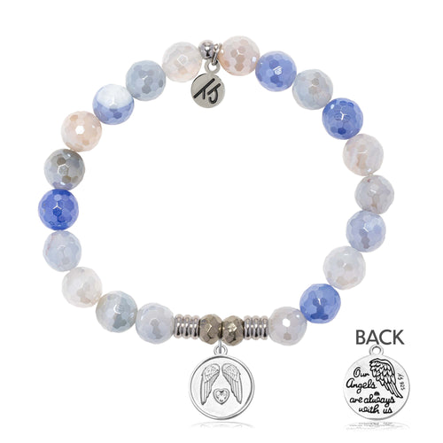 Blue Sparkle Agate Gemstone Bracelet with Guardian Sterling Silver Charm