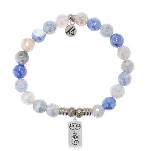 Blue Sparkle Agate Gemstone Bracelet with New Beginnings Sterling Silver Charm