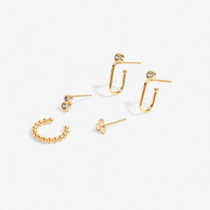 CZ Gold Stacks of Style Earrings Set