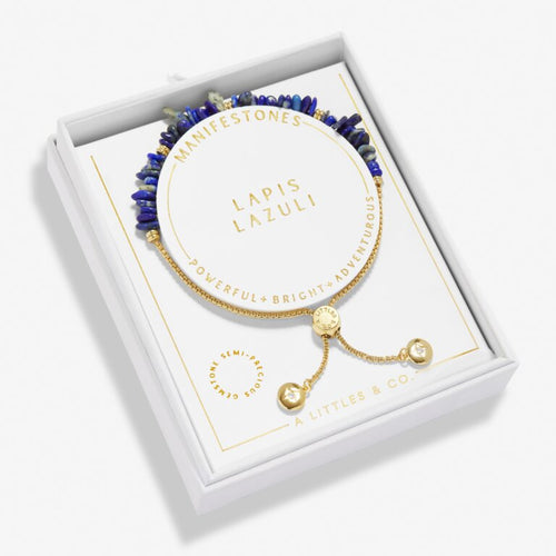 Lapis Lazuli Manifestones Adjustable Bracelet In Gold-Tone Plating