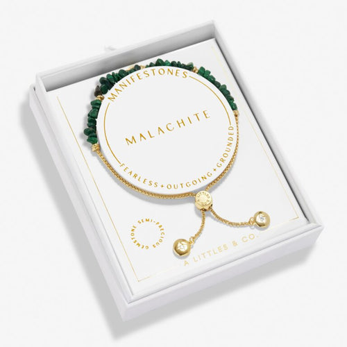 Malachite Manifestones Adjustable Bracelet In Gold-Tone Plating