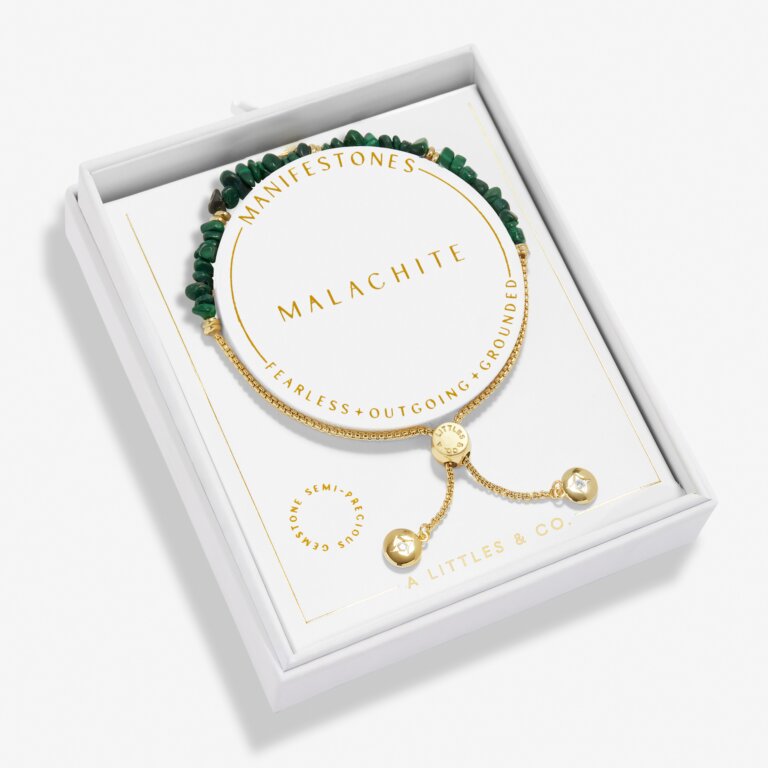 Malachite Manifestones Adjustable Bracelet In Gold-Tone Plating