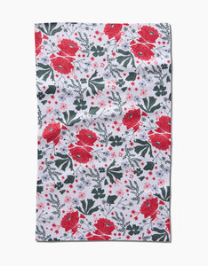 Poinsettia Bramble Kitchen Tea Towel by Geometry