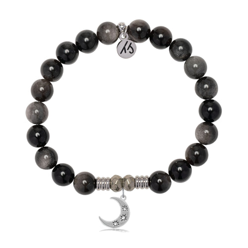 Silver Obsidian Gemstone Bracelet with Friendship Stars Sterling Silver Charm