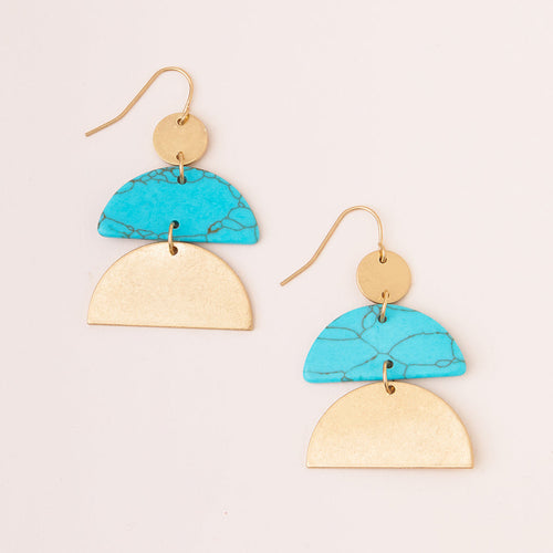 Stone Half Moon Earring - Turquoise/Gold