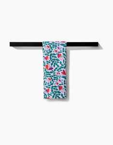 Spring Wavy Leaves Kitchen Tea Towel by Geometry