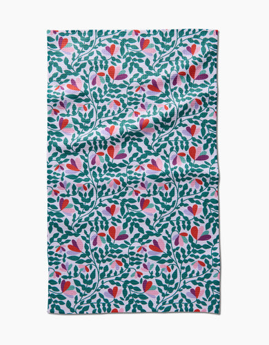 Spring Wavy Leaves Kitchen Tea Towel by Geometry