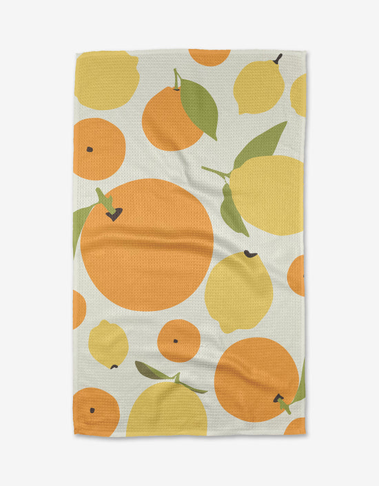 Sunny Lemons and Oranges Kitchen Tea Towel by Geometry