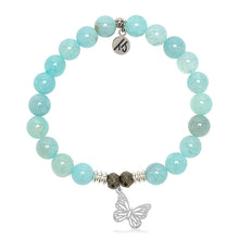 Load image into Gallery viewer, Aqua Fire Agate Gemstone Bracelet with Butterfly Cutout Sterling Silver Charm
