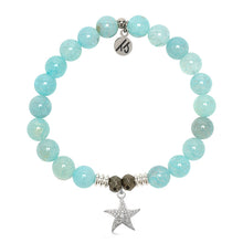 Load image into Gallery viewer, Aqua Fire Agate Gemstone Bracelet with Starfish CZ Sterling Silver Charm
