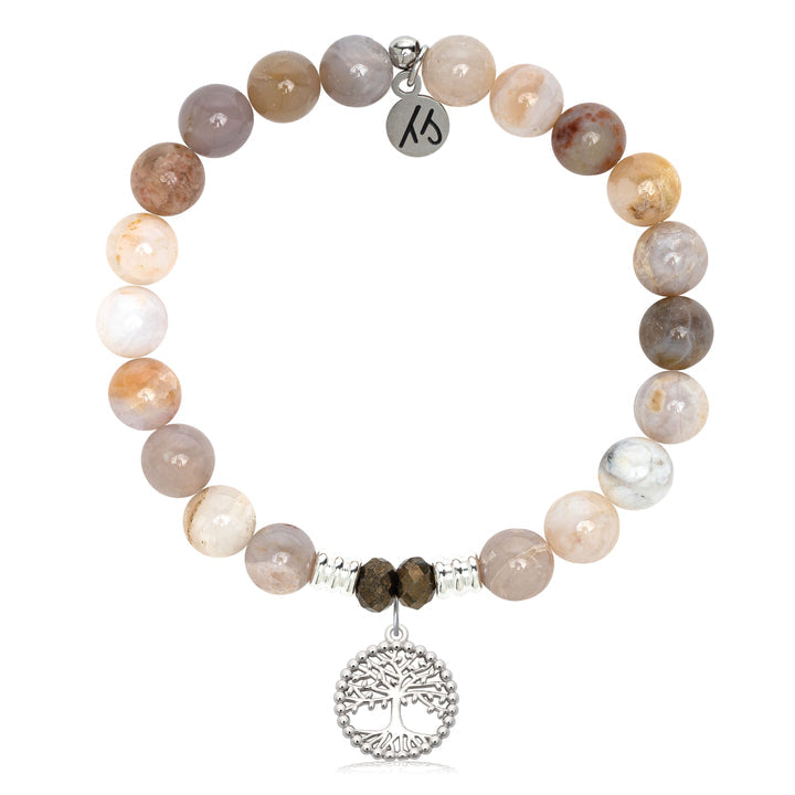 Australian Agate Gemstone Bracelet with Family Tree Sterling Silver Charm