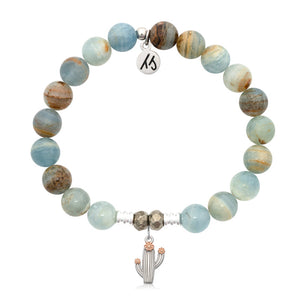 Blue Calcite Stone Bracelet with Cactus Cutout Sterling Silver Charm