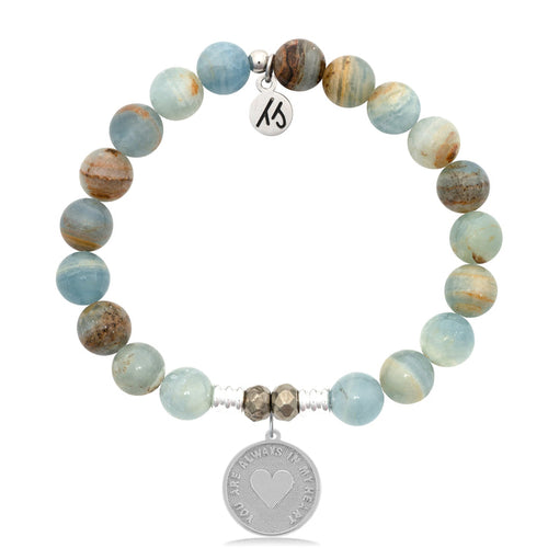 Blue Calcite Stone Bracelet with Always in My Heart Sterling Silver Charm