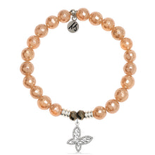 Load image into Gallery viewer, Champagne Agate Gemstone Bracelet with Butterfly CZ Sterling Silver Charm
