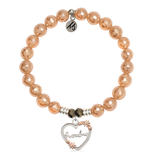 Champagne Agate Gemstone Bracelet with Heart Grandma Sterling Silver Charm