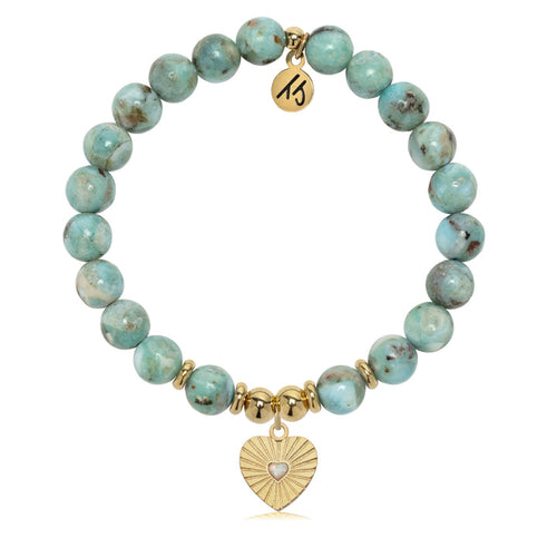 Gold Collection - Larimar Stone Bracelet with Heart Opal Gold Charm