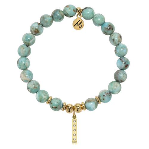 Gold Collection - Larimar Gemstone Bracelet with Intentions Gold Charm