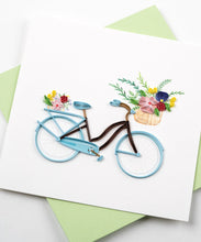 Load image into Gallery viewer, Quilled Bicycle &amp; Flower Basket Greeting Card
