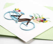 Load image into Gallery viewer, Quilled Bicycle &amp; Flower Basket Greeting Card
