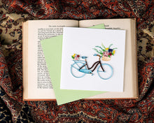 Load image into Gallery viewer, Quilled Bicycle &amp; Flower Basket Greeting Card
