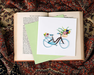 Quilled Bicycle & Flower Basket Greeting Card