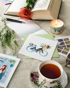 Quilled Bicycle & Flower Basket Greeting Card