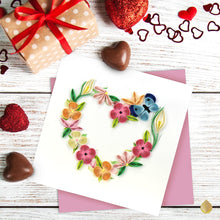 Load image into Gallery viewer, Quilled Floral Heart Wreath Greeting Card
