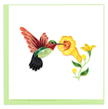 Load image into Gallery viewer, Quilled Hummingbird &amp; Yellow Flowers Greeting Card
