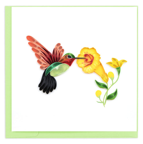 Quilled Hummingbird & Yellow Flowers Greeting Card