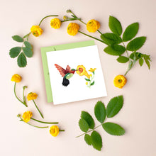 Load image into Gallery viewer, Quilled Hummingbird &amp; Yellow Flowers Greeting Card
