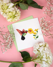 Load image into Gallery viewer, Quilled Hummingbird &amp; Yellow Flowers Greeting Card
