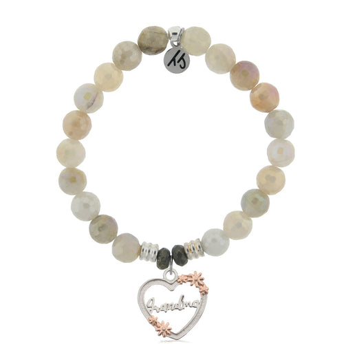 Moonstone Gemstone Bracelet with Heart Grandma Sterling Silver Charm