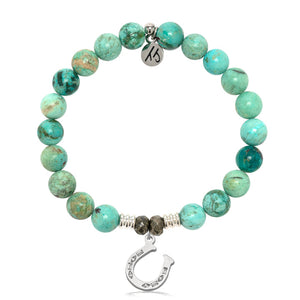 Peruvian Turquoise Gemstone Bracelet with Lucky Horseshoe Sterling Silver Charm