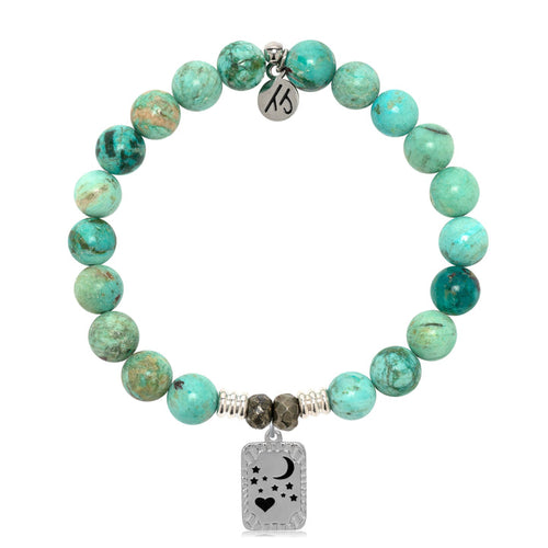 Peruvian Turquoise Gemstone Bracelet with Moon and Back Sterling Silver Charm