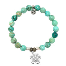 Load image into Gallery viewer, Peruvian Turquoise Gemstone Bracelet with Paw CZ Sterling Silver Charm
