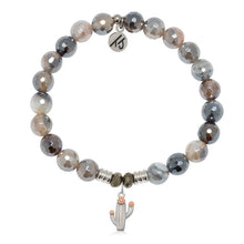 Load image into Gallery viewer, Storm Agate Stone Bracelet with Cactus Cutout Sterling Silver Charm
