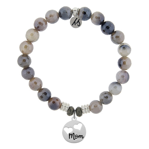 Storm Agate Gemstone Bracelet with Mom Hearts Sterling Silver Charm