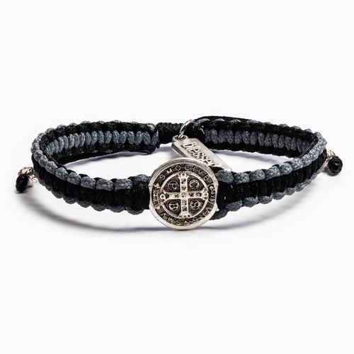 My Saint My Hero Gratitude Blessing Bracelet Black with Silver medal