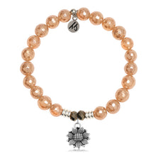 Load image into Gallery viewer, Champagne Agate Stone Bracelet with Sunflower Sterling Silver Charm
