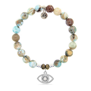 Larimar Stone Bracelet with Evil Eye Sterling Silver Charm