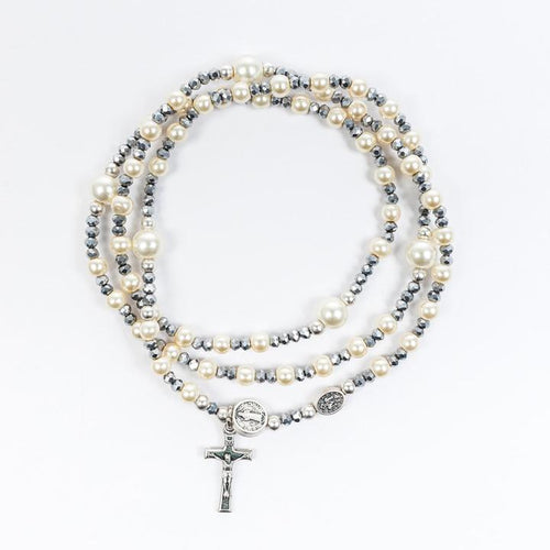 Miracles Rosary Wrap Bracelet - Pearl/Hematite