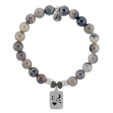 Load image into Gallery viewer, Storm Agate Stone Bracelet with Moon and Back Sterling Silver Charm
